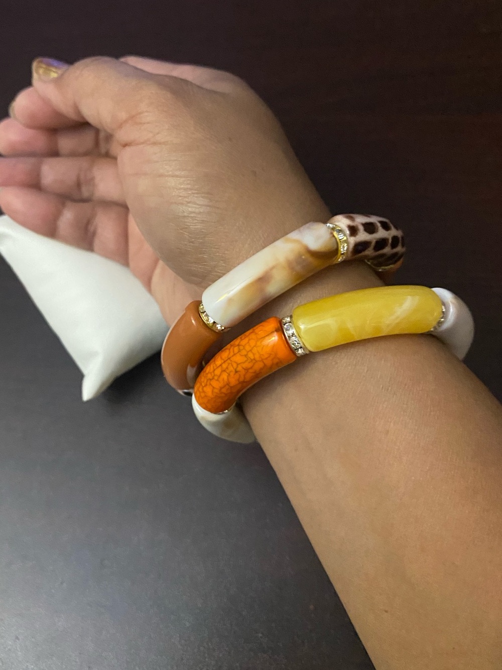 Handmade bracelet Bangle Set - Orange, Yellow, Cream - Picture 3 of 8
